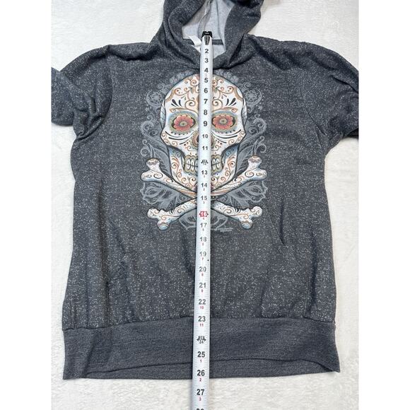 Canvas Pullover Hoodie Charcoal Day Of The Dead Dia De Muertos Sugar Skull Med - Picture 5 of 6